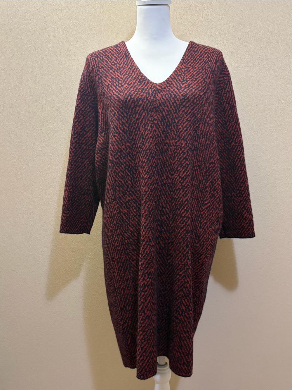 COS Wool Mohair Jacquard Knit Sweater Dress Womens M Oversized Red Navy EUC